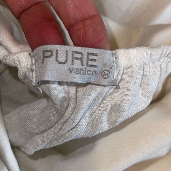 Pure Venice Womens 100% Linen Pants Cropped Tapered Leg Casual White Size Medium - Picture 8 of 9